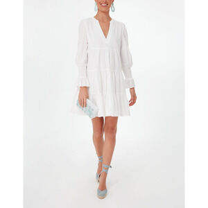 Tuckernuck 'Swiss Dot Kenzo' White Sleeveless V Neck Cotton Dress Size XS